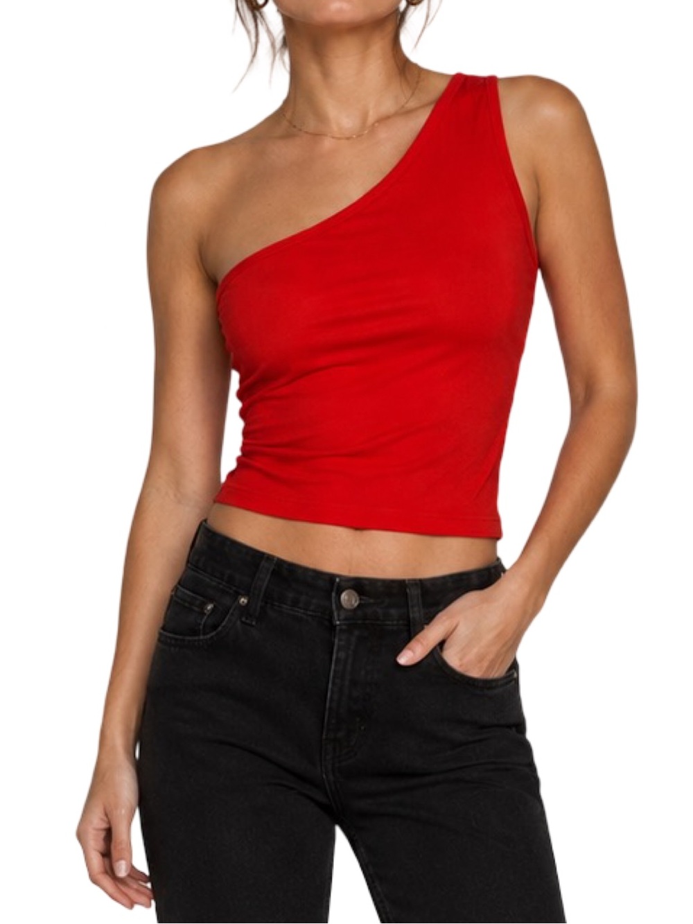 Khy by Kylie Jenner One Shoulder Mesh Top - Size Large - Red